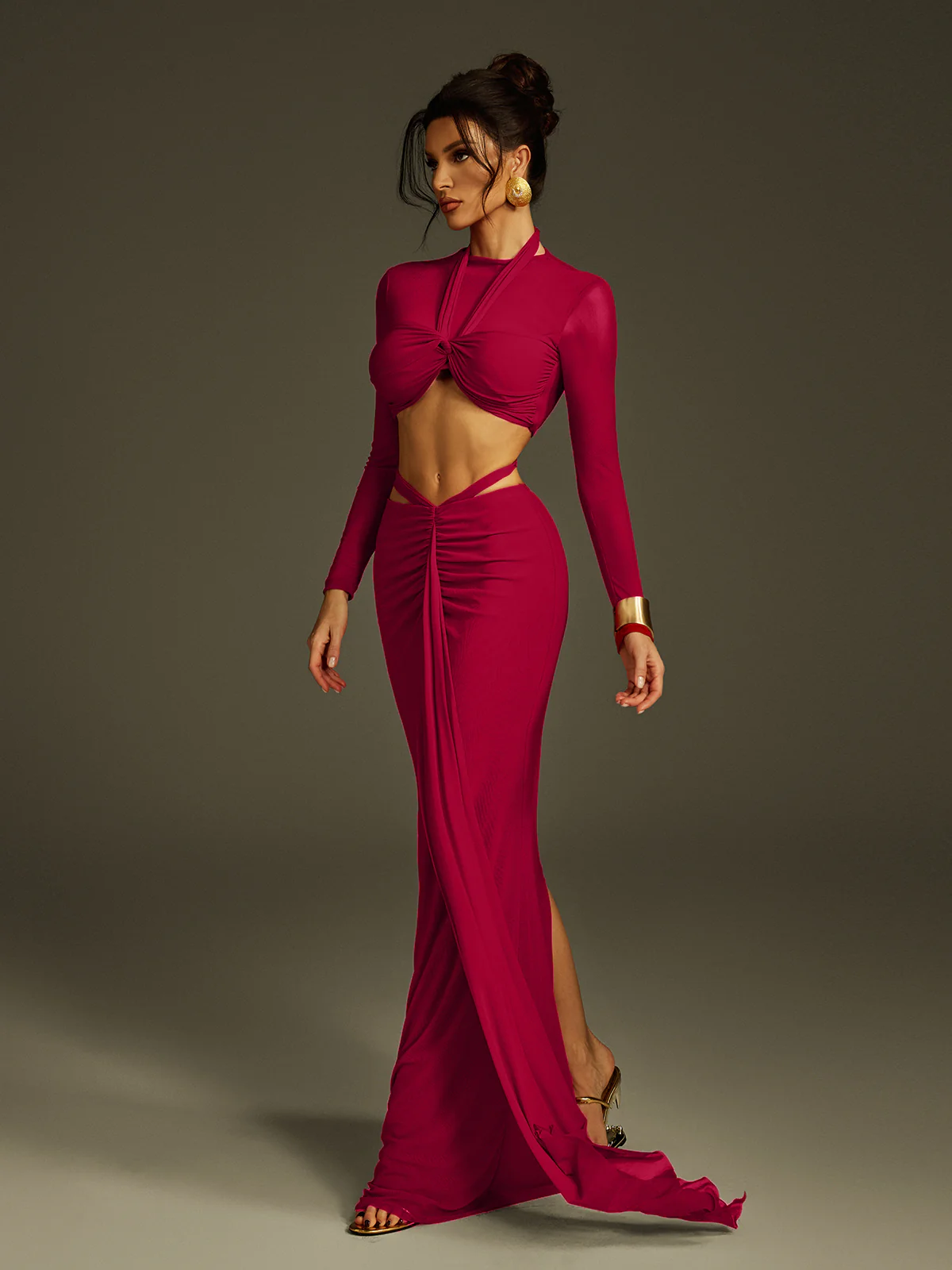 Pryssa Long Sleeve Ruched Draped Skirt Set - Image 4