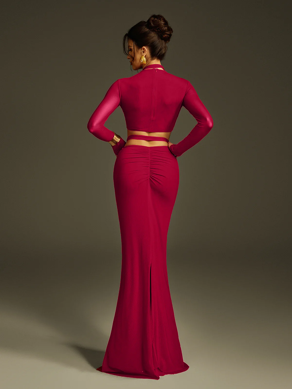 Pryssa Long Sleeve Ruched Draped Skirt Set - Image 6