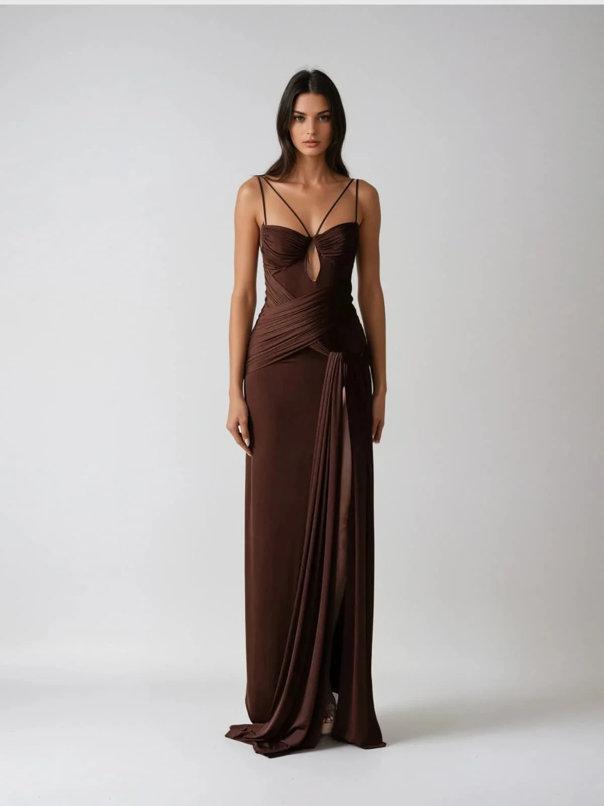 Pzron Ruched Draped Split Maxi Dress - Image 2
