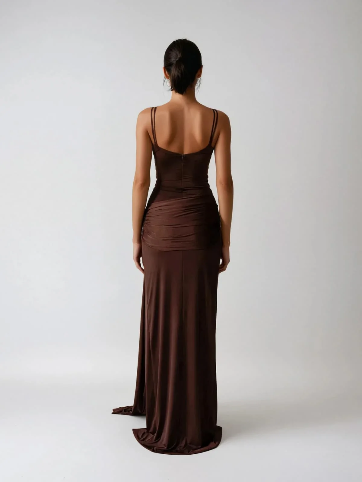Pzron Ruched Draped Split Maxi Dress - Image 3