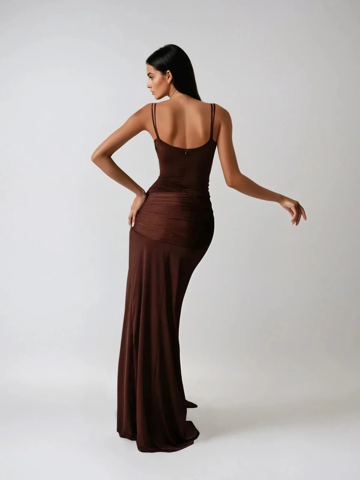 Pzron Ruched Draped Split Maxi Dress - Image 4