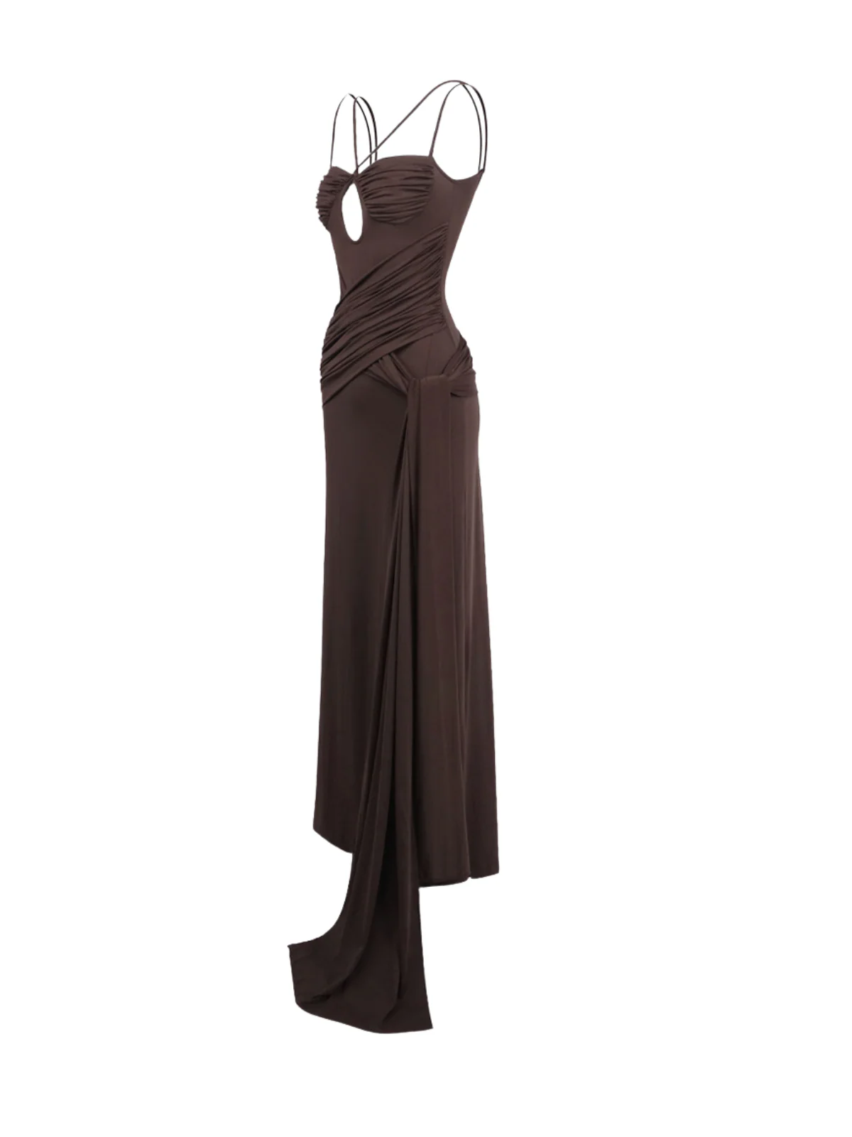 Pzron Ruched Draped Split Maxi Dress - Image 6