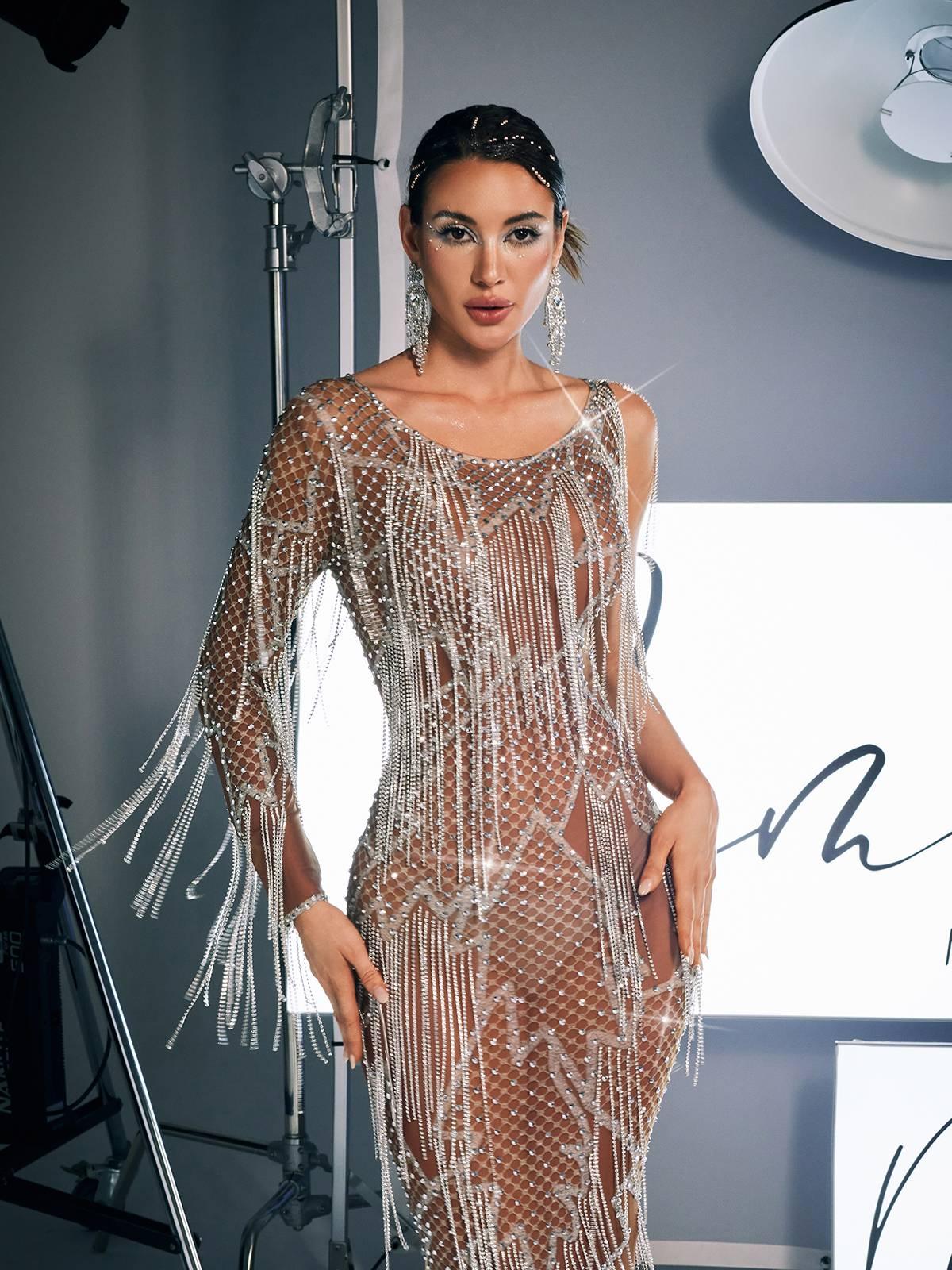 Quentin Printed Rhinestone Fringe Maxi Dress - Image 2