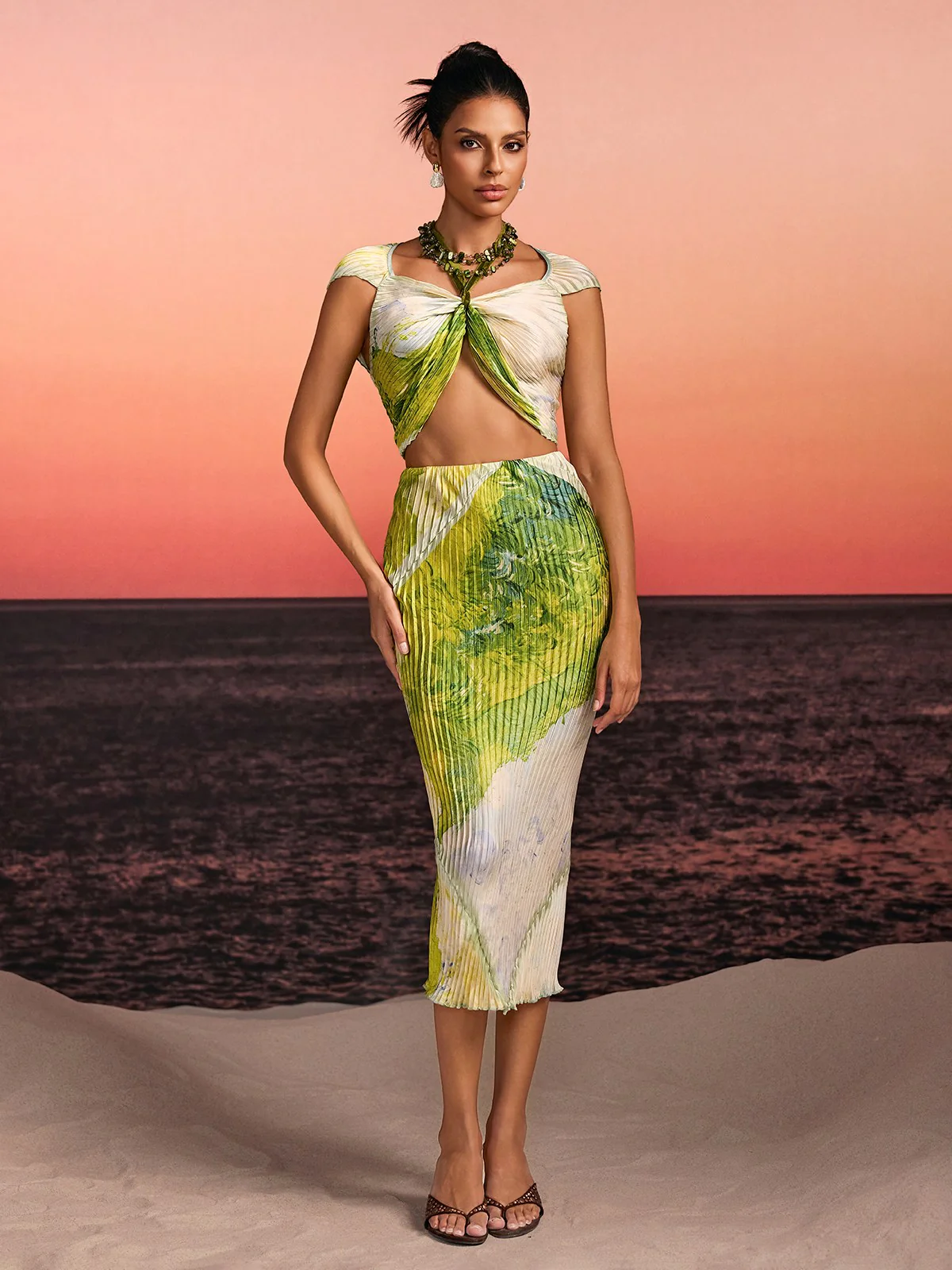 Quiron Pleated Printed Skirt Set - Image 2
