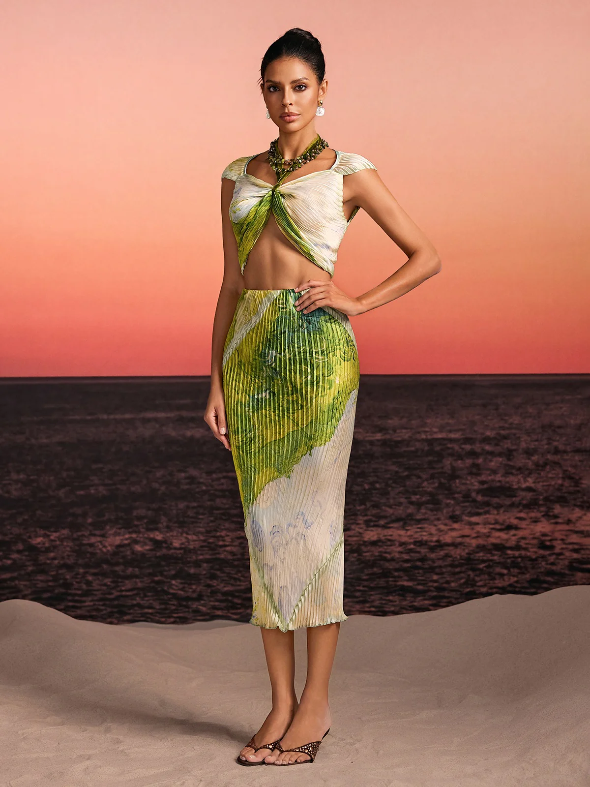 Quiron Pleated Printed Skirt Set - Image 5