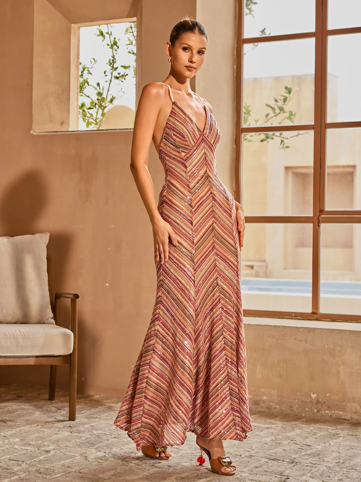 Quorel Spaghetti Stripe Sequin Maxi Dress - Image 4