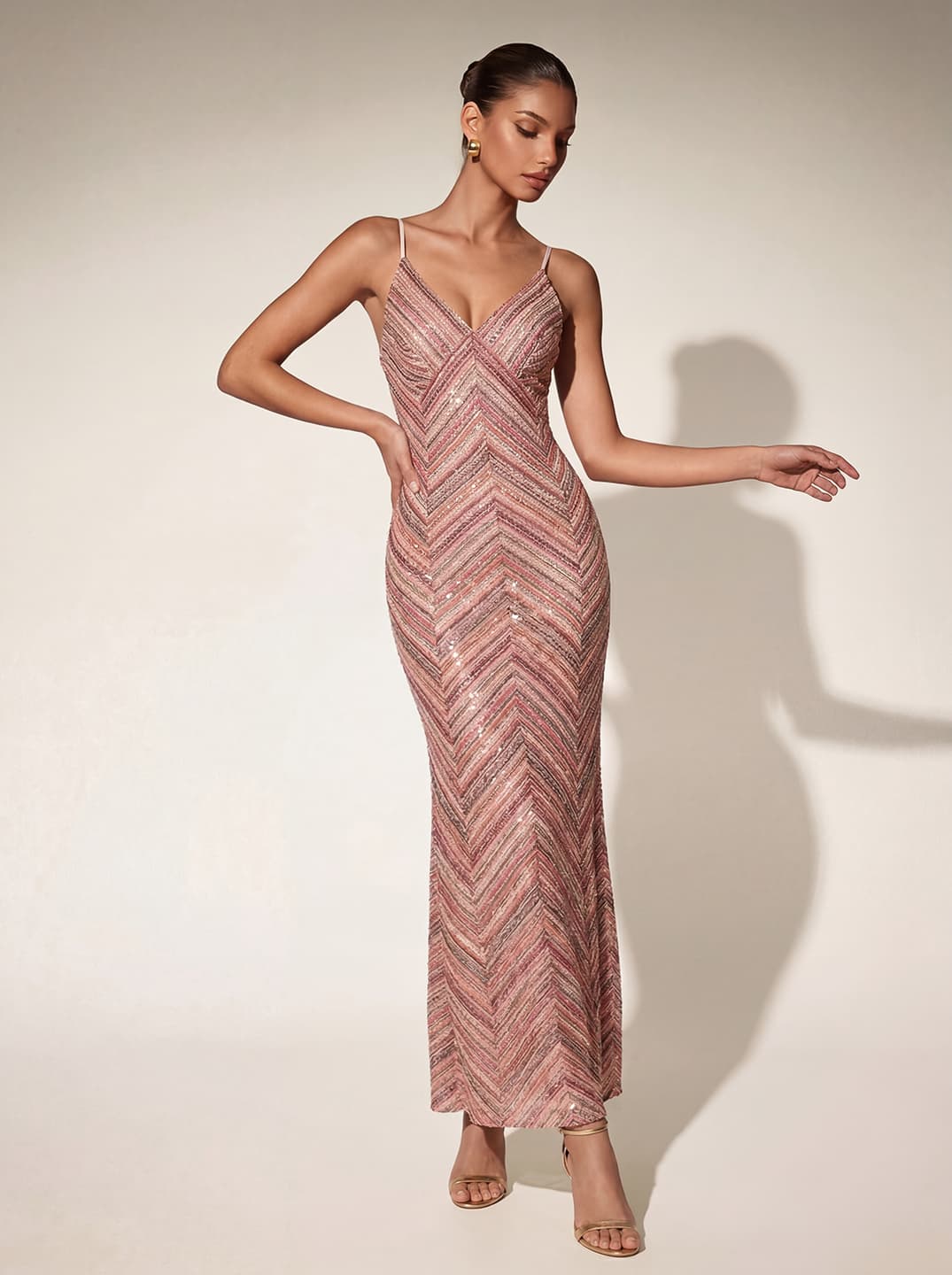 Quorel Spaghetti Stripe Sequin Maxi Dress - Image 9
