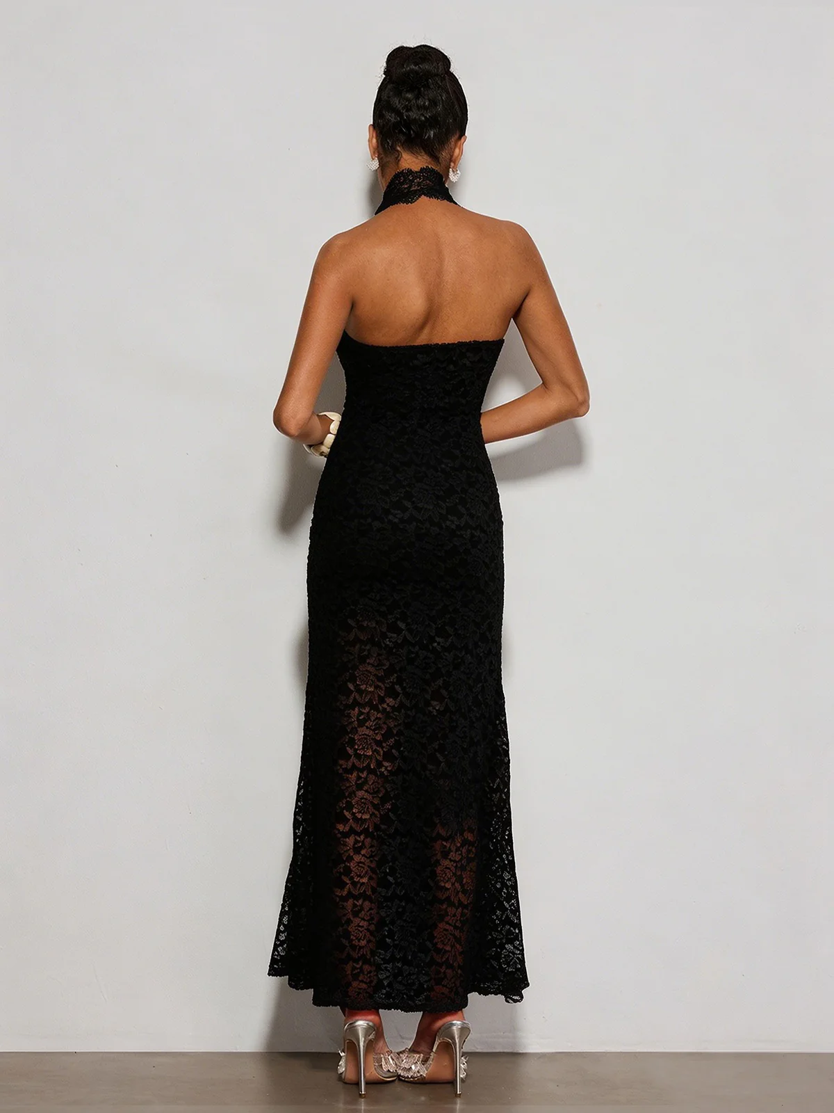 Quorveth Halterneck Lace Maxi Dress In Black - Image 7