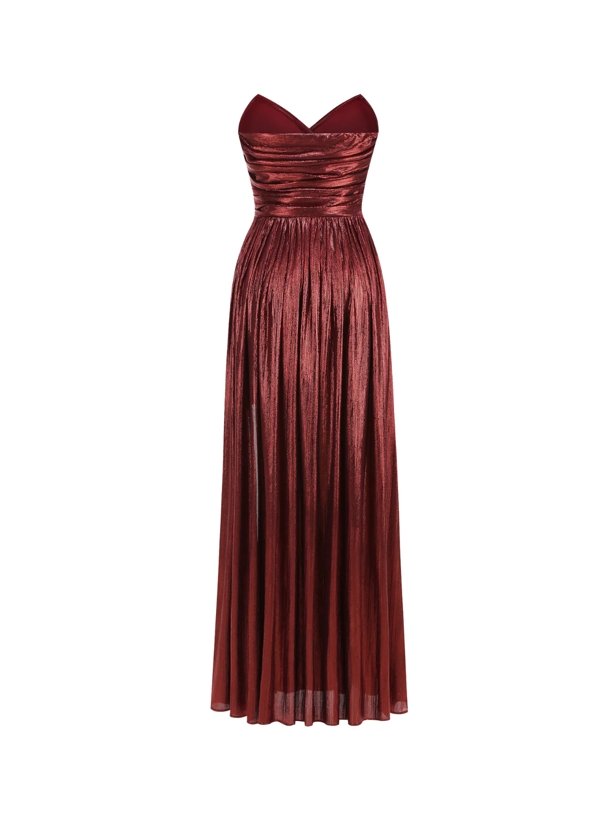 Quvory Strapless Split Metallic Maxi Dress In Wine - Image 9