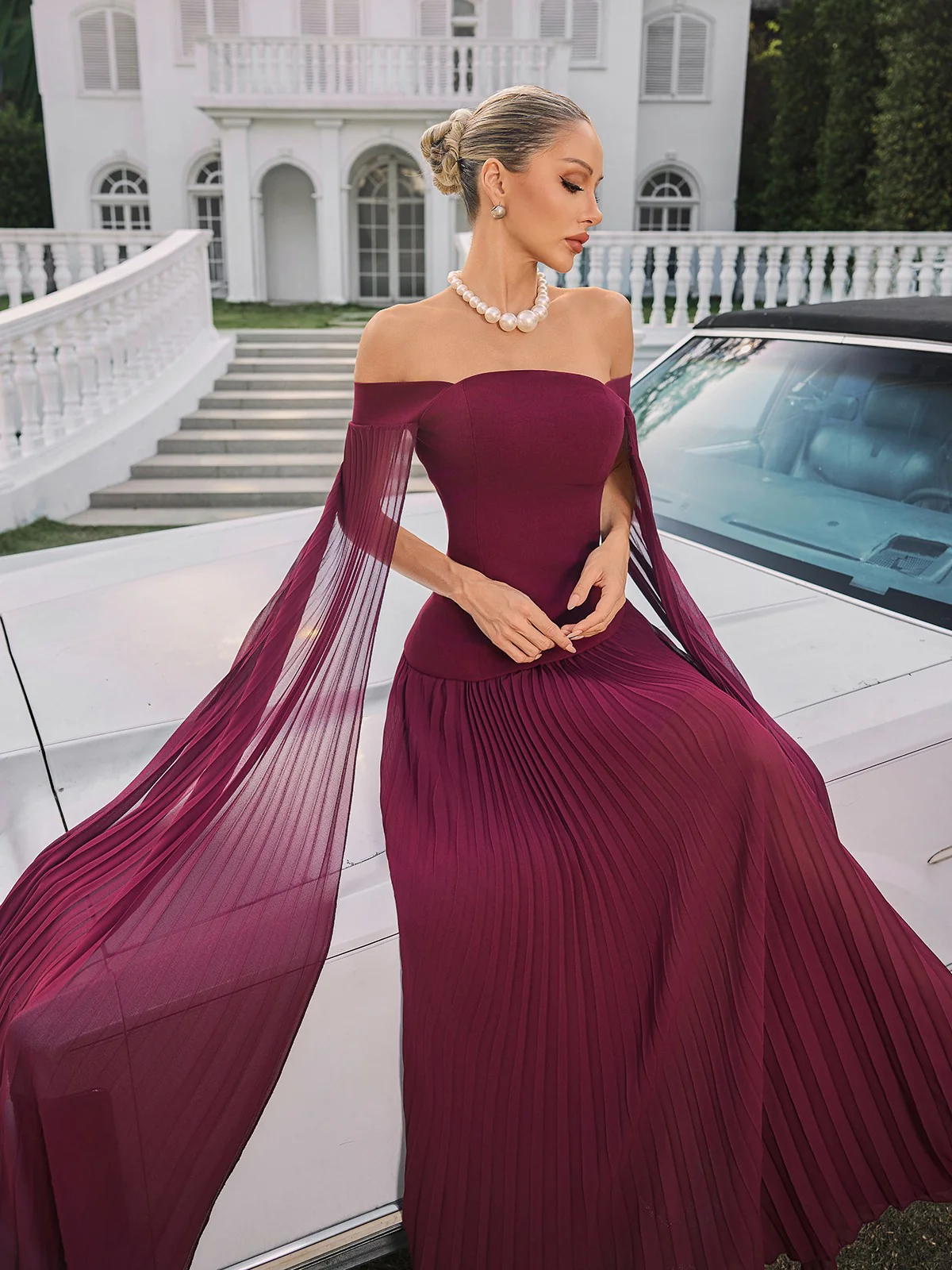 Qyressa Off Shoulder Pleated Maxi Dress - Image 3