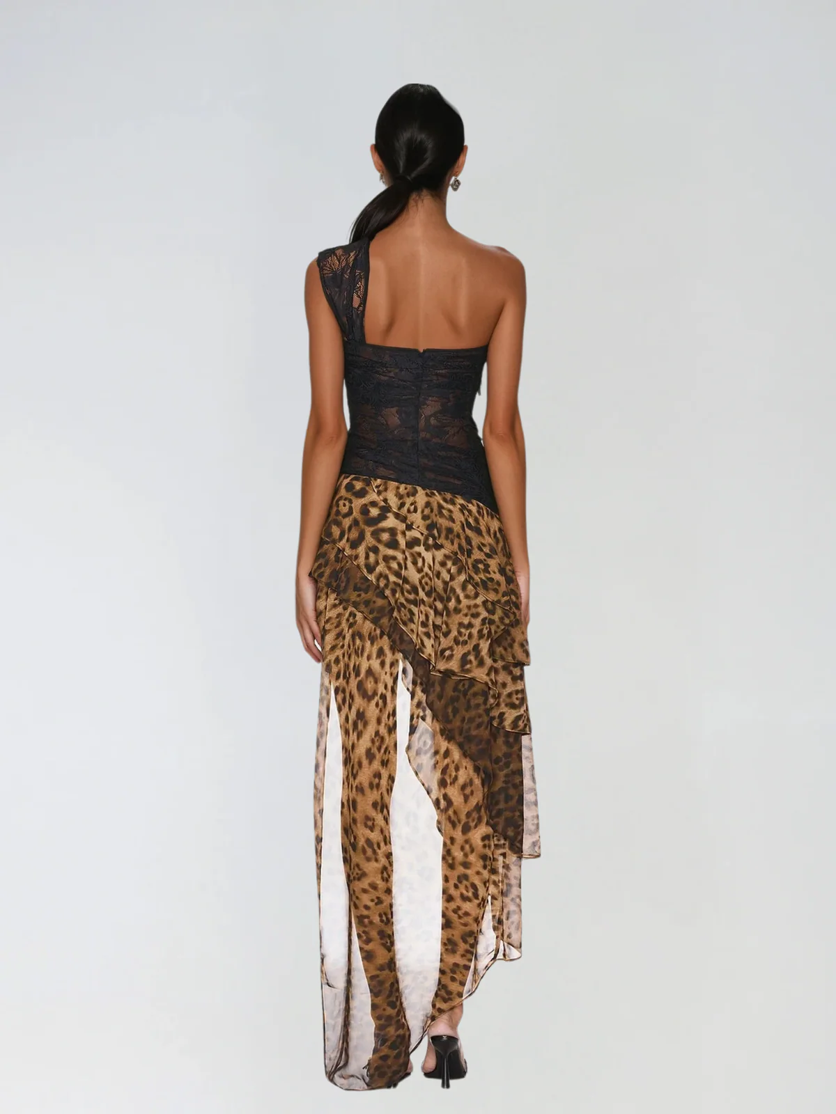 Raelira One Shoulder Lace Leopard Maxi Dress - Image 3