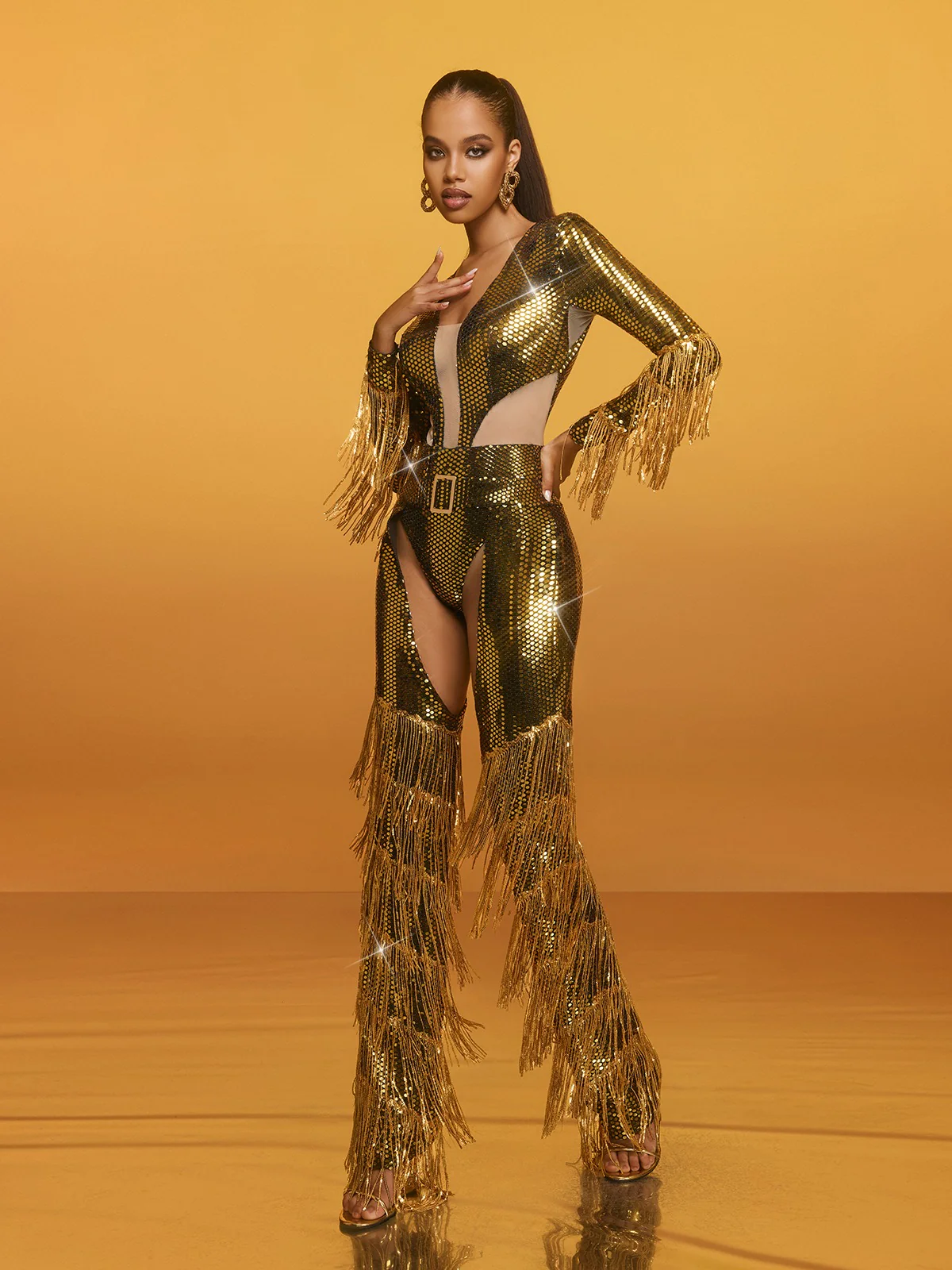 Relena Cutout Sequin Fringe Jumpsuit - Image 4