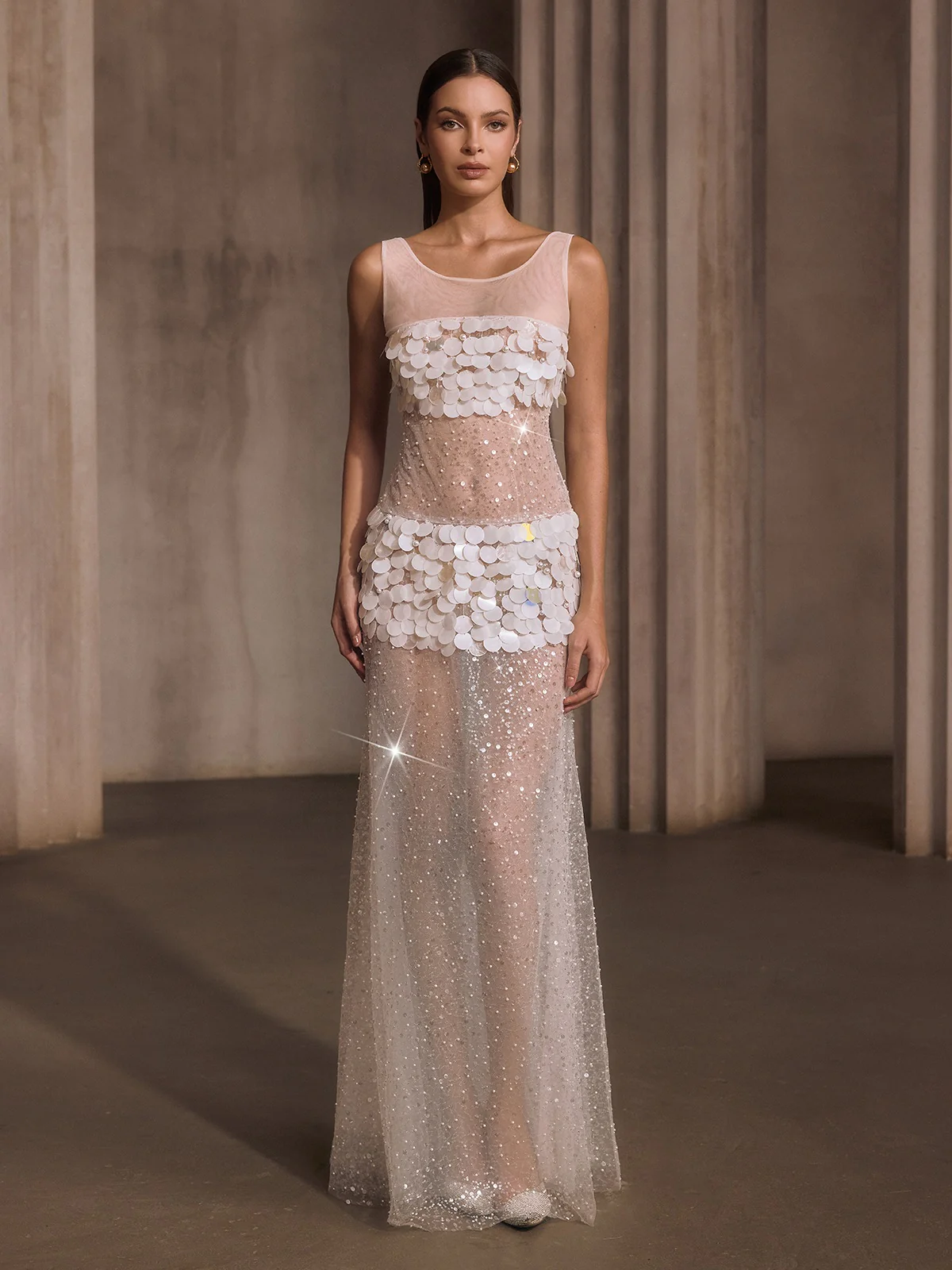 Relyxyn Pearl Sequin Mesh Maxi Dress - Image 3