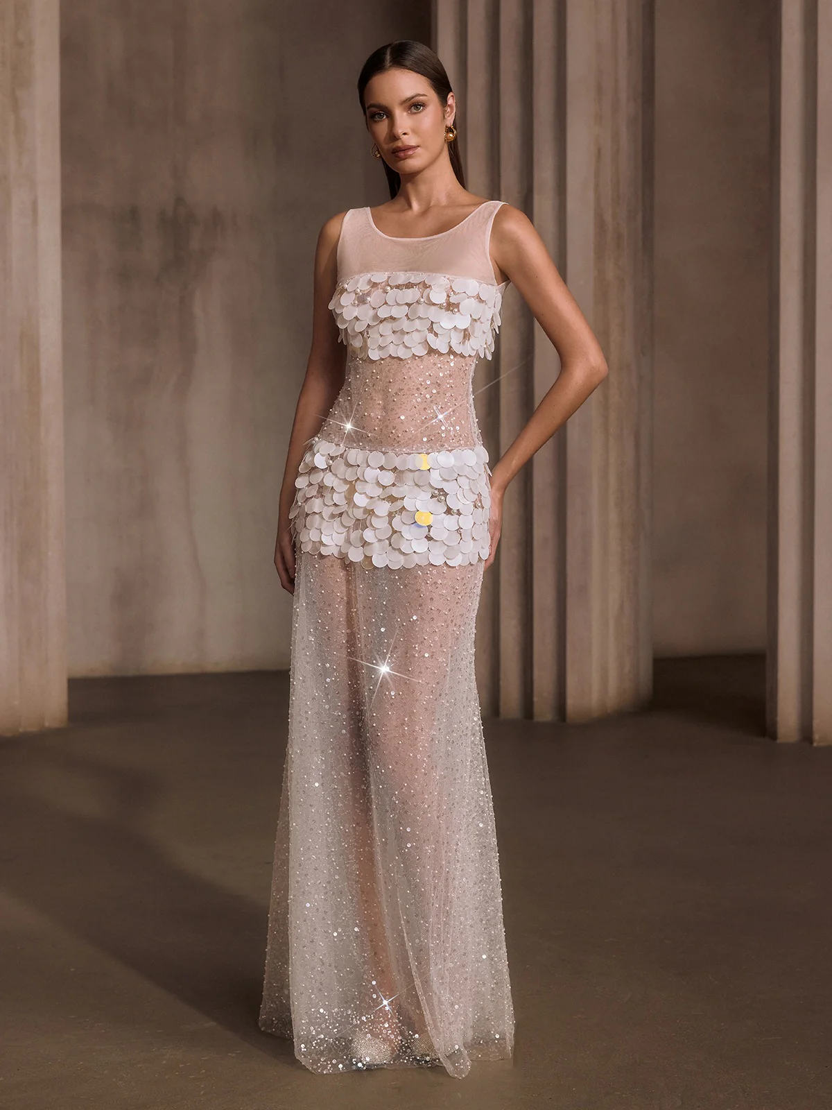 Relyxyn Pearl Sequin Mesh Maxi Dress - Image 4