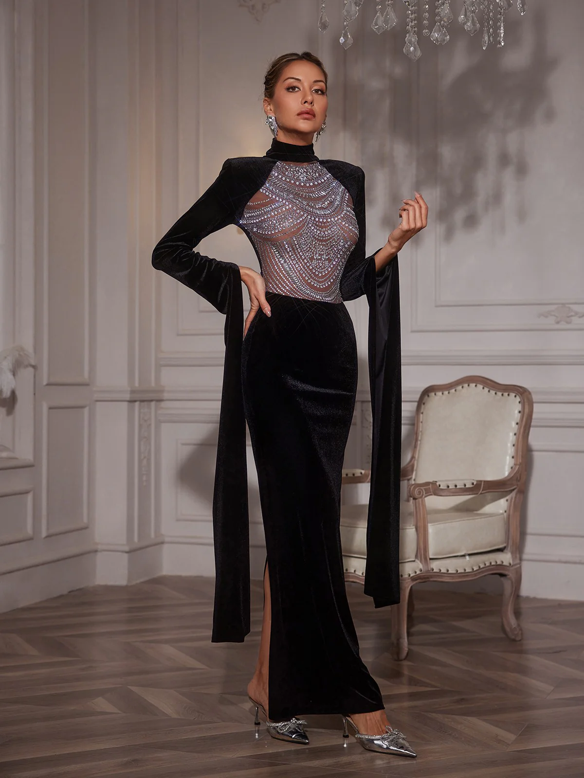 Reon Rhinestone Velvet Maxi Dress - Image 3