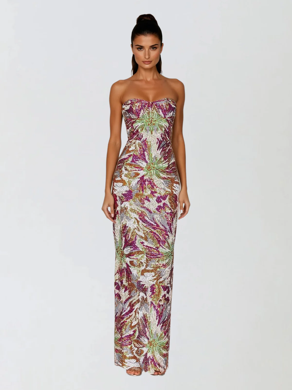 Rexlyra Strapless Sequin Firework Maxi Dress