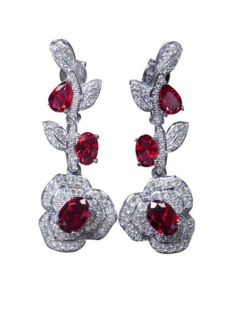 Rote Crystal Flower Drop Earrings - Image 3