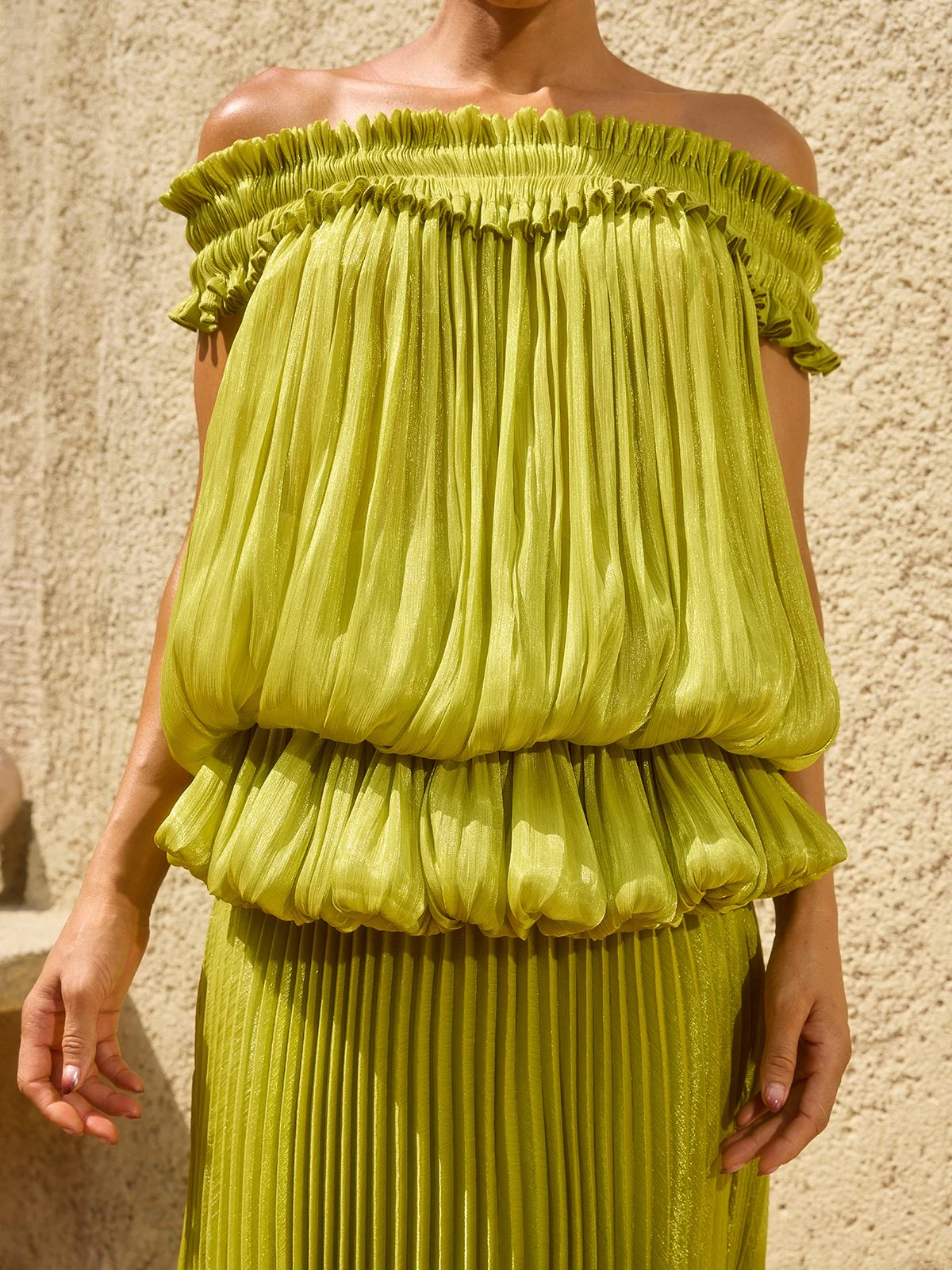 Salyxen Off Shoulder Maxi Skirt Set In Chartreuse - Image 6