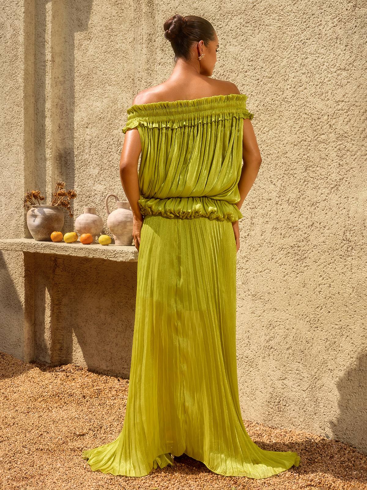 Salyxen Off Shoulder Maxi Skirt Set In Chartreuse - Image 7