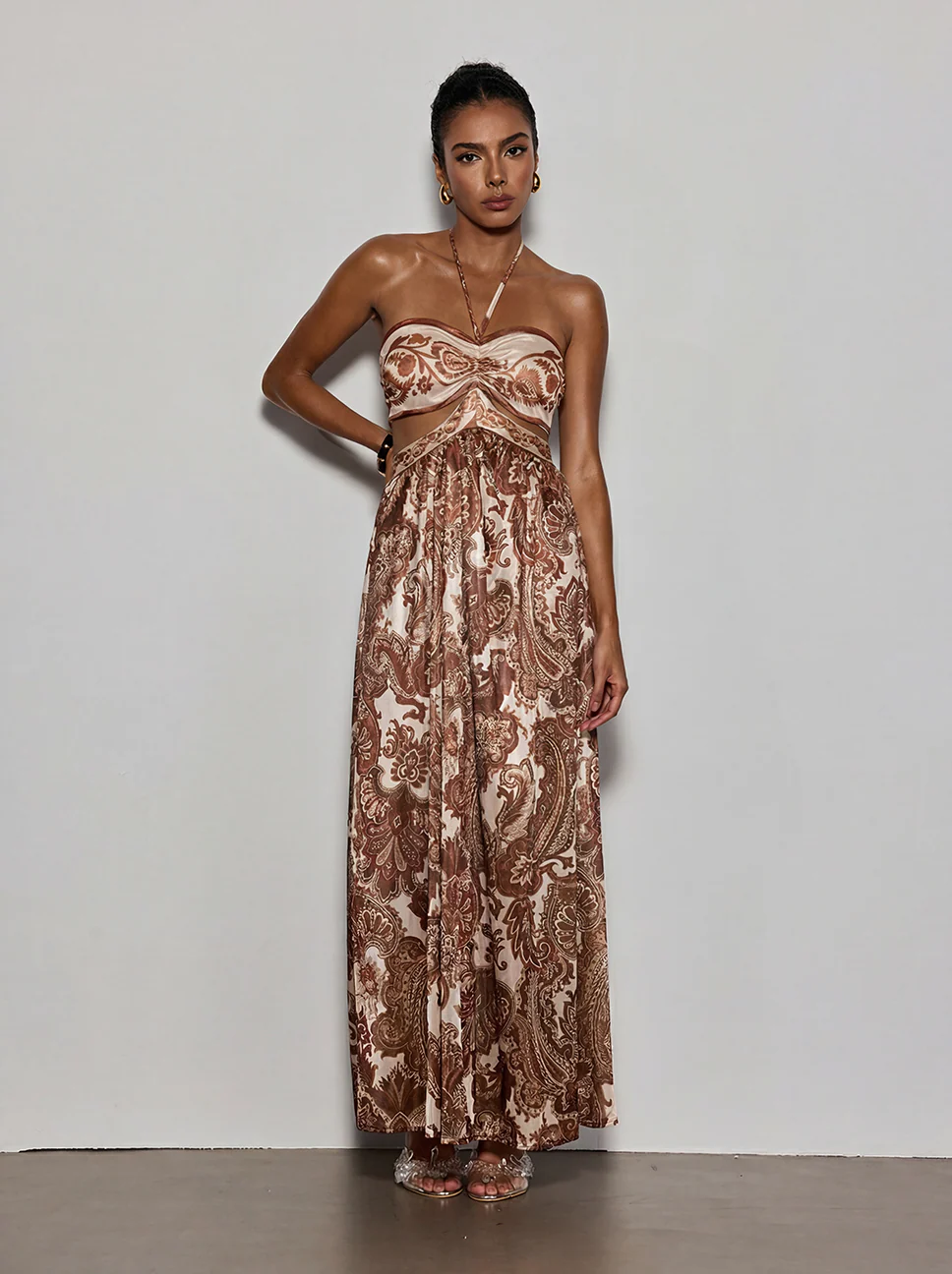 Selviq Halterneck Cutout Printed Maxi Dress
