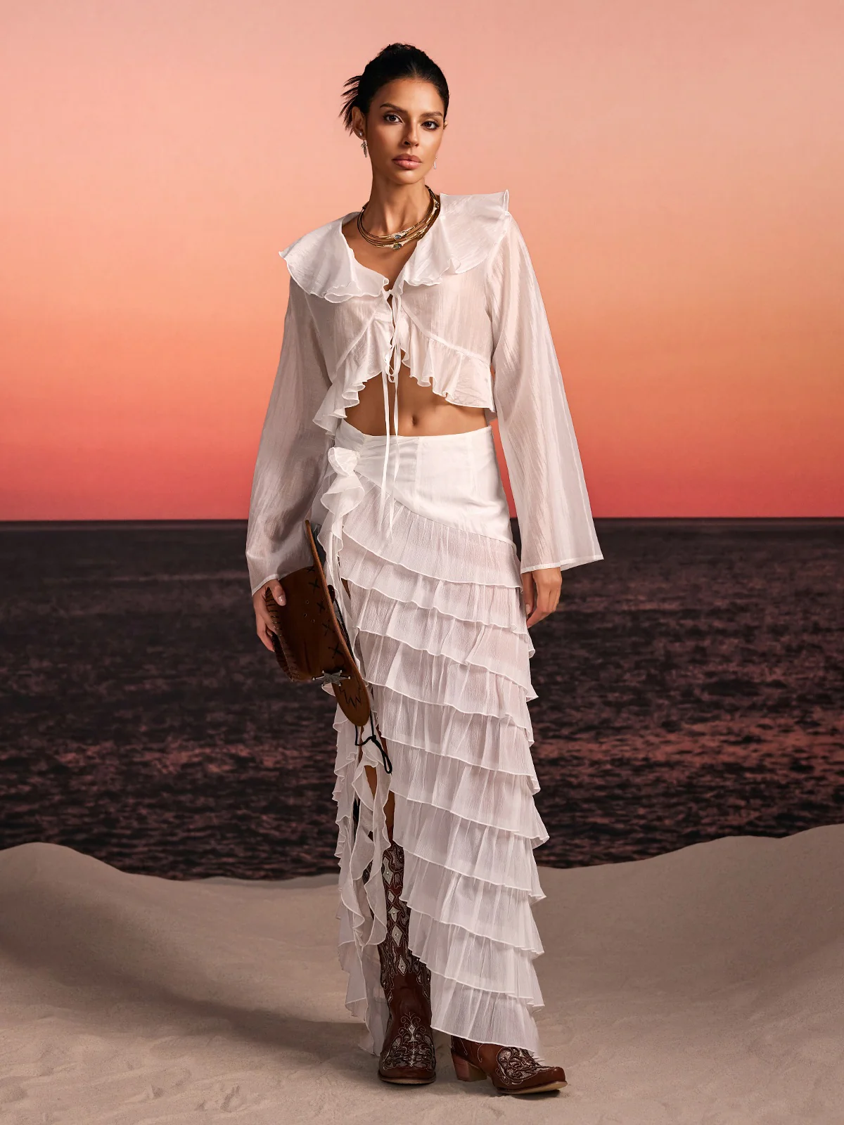 Selvor Ruffle Tiered Split Skirt Set - Image 2