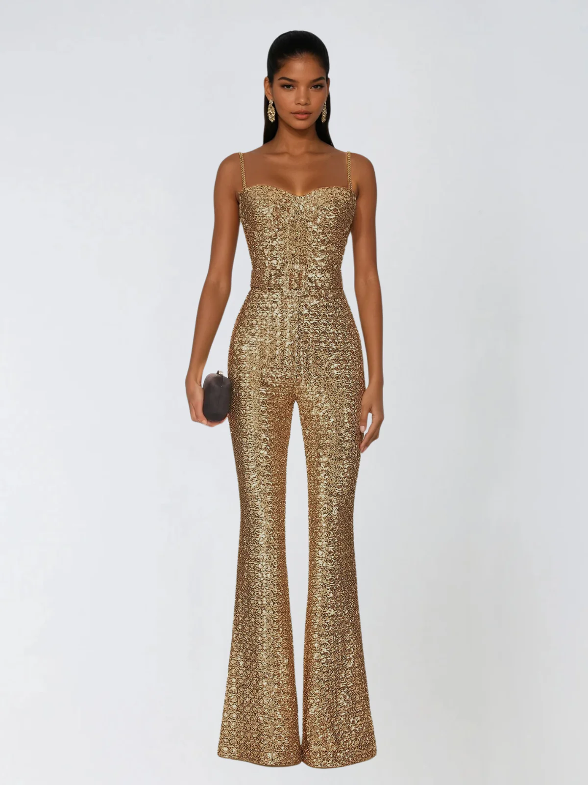 Selyxyn Spaghetti Sequin Flared Jumpsuit