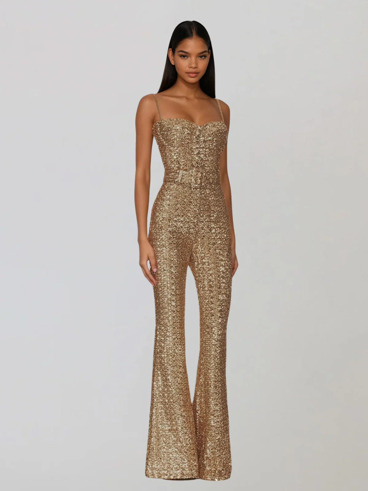 Selyxyn Spaghetti Sequin Flared Jumpsuit - Image 2