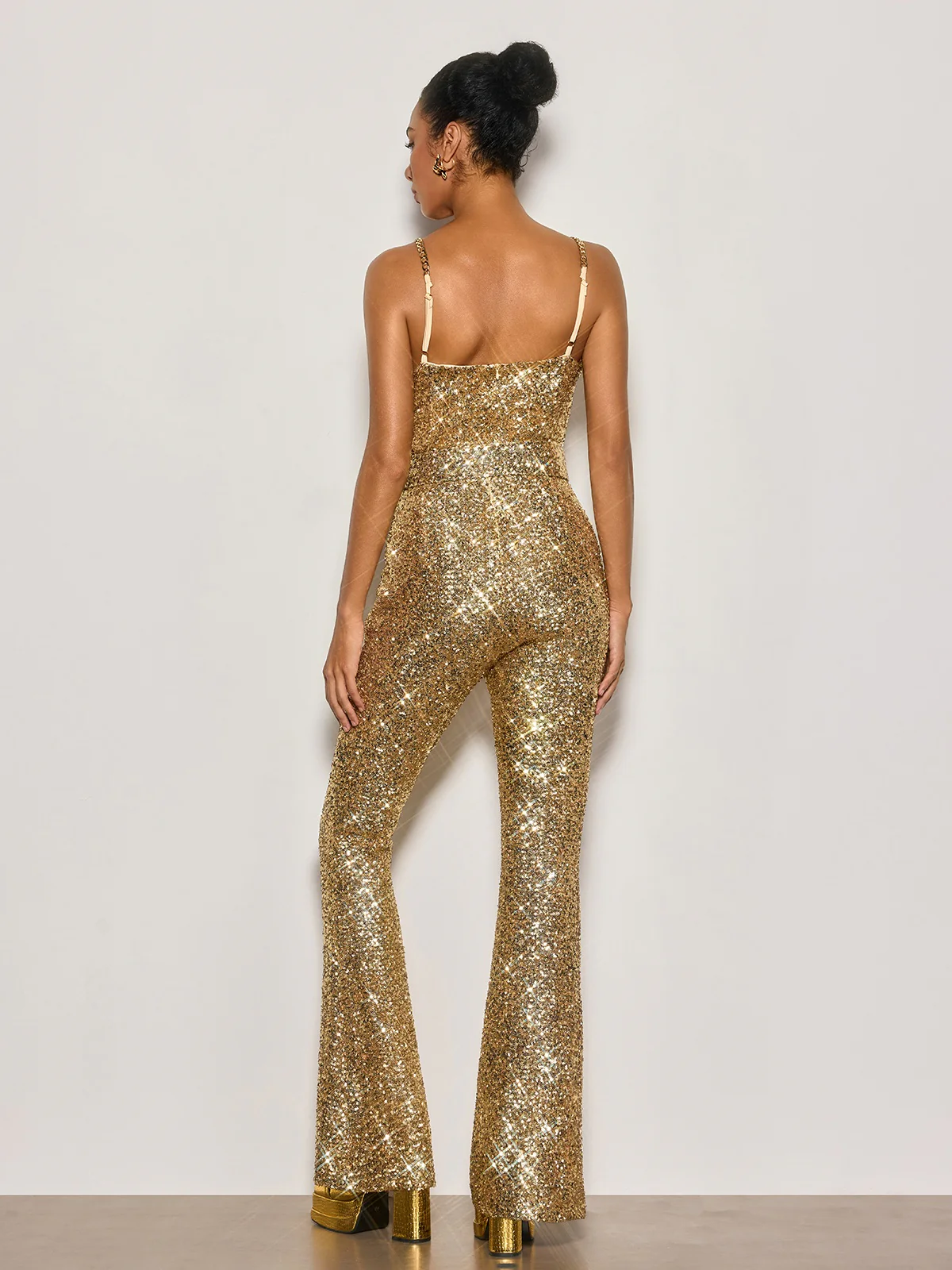 Selyxyn Spaghetti Sequin Flared Jumpsuit - Image 6