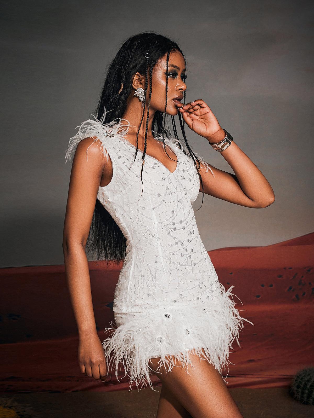 Shaquille Sequin Feather Mini Dress - Image 5