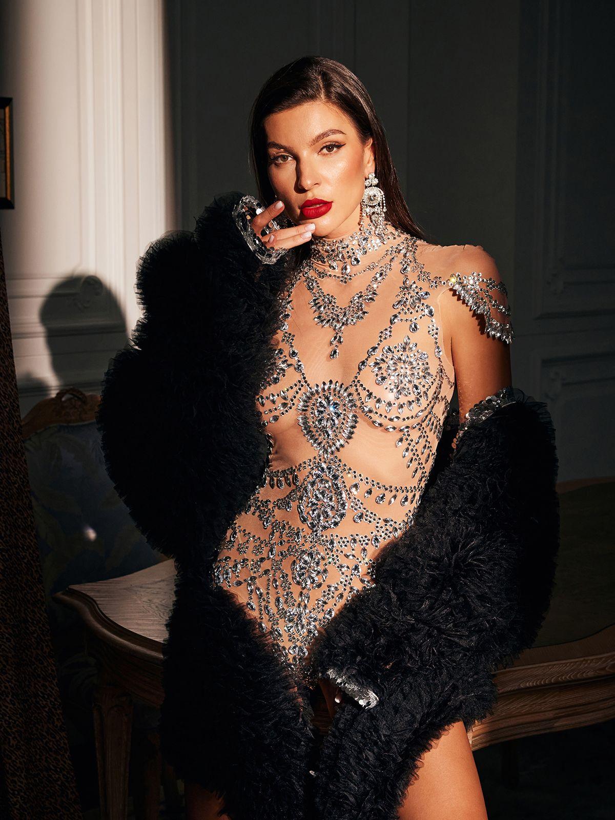Simona High Neck Rhinestone Bodysuit - Image 5