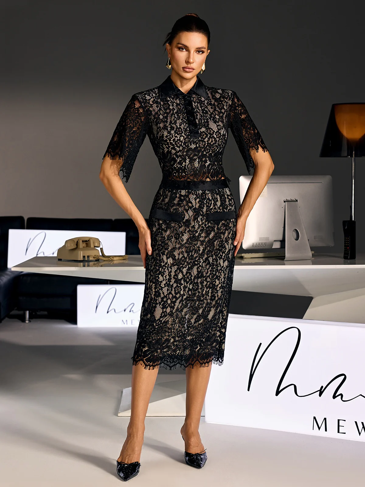 Sovqen Short Sleeve Lace Skirt Set - Image 5