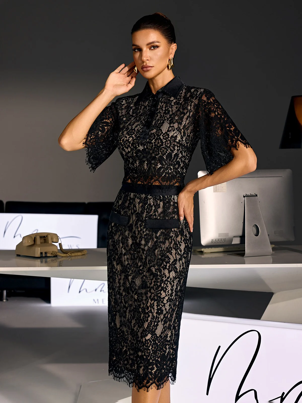 Sovqen Short Sleeve Lace Skirt Set - Image 6