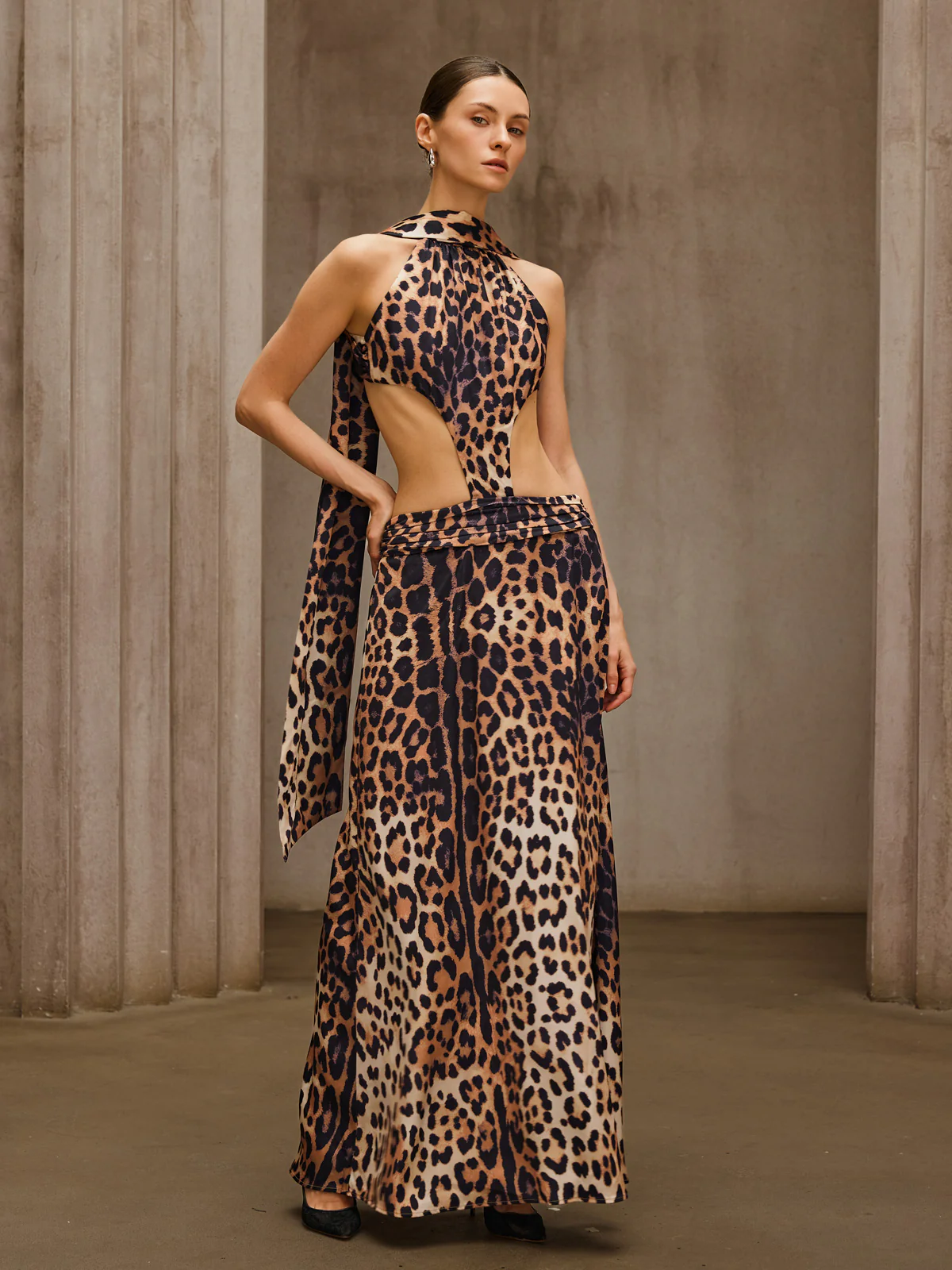 Sylvarix Leopard Cutout Scarf Maxi Dress - Image 2