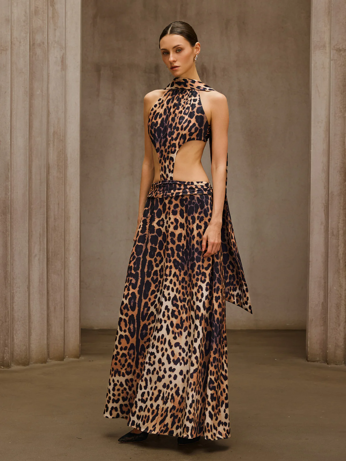 Sylvarix Leopard Cutout Scarf Maxi Dress - Image 3