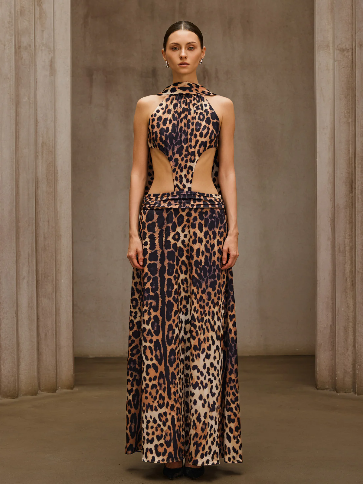 Sylvarix Leopard Cutout Scarf Maxi Dress - Image 4