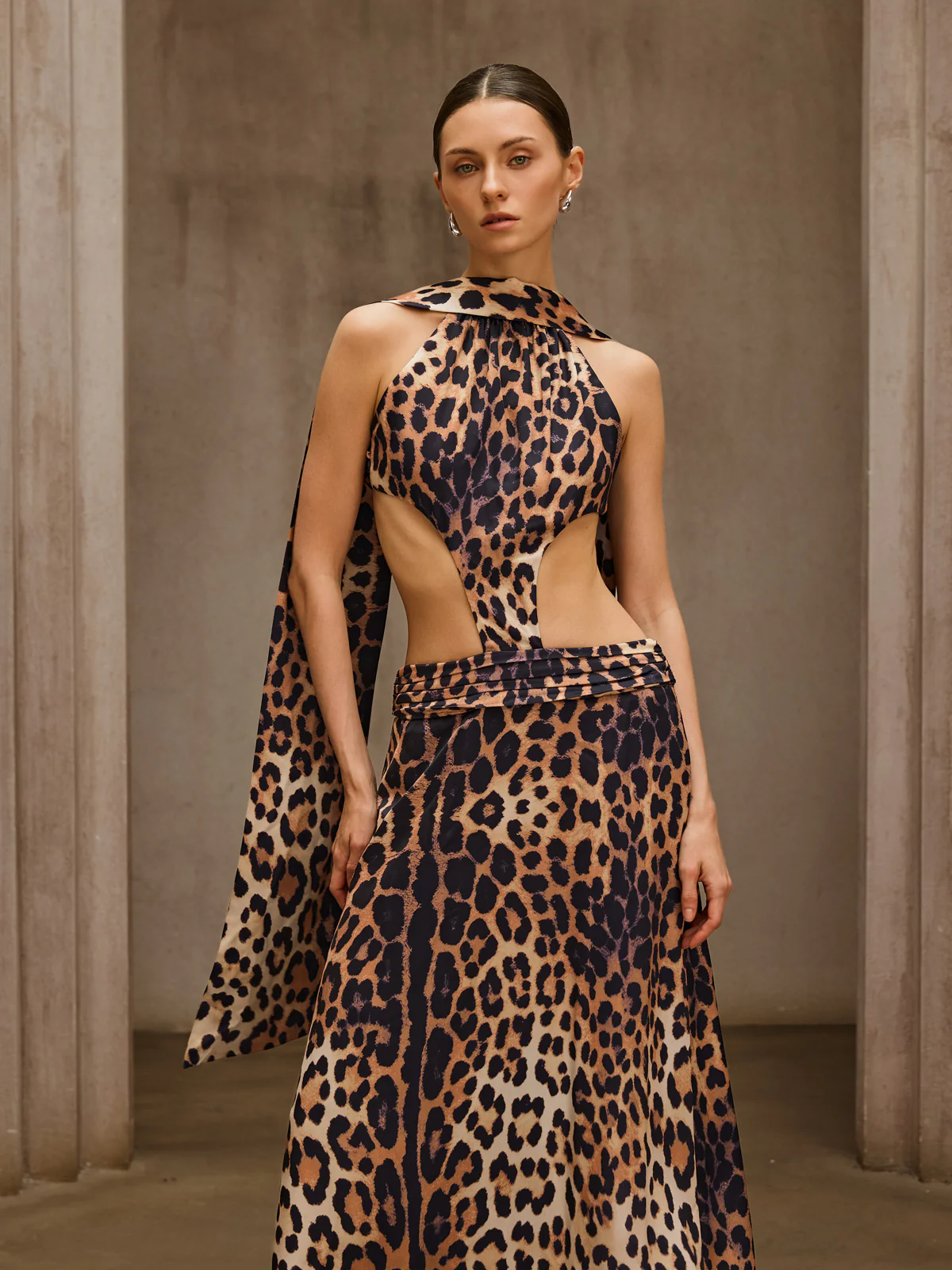 Sylvarix Leopard Cutout Scarf Maxi Dress - Image 5