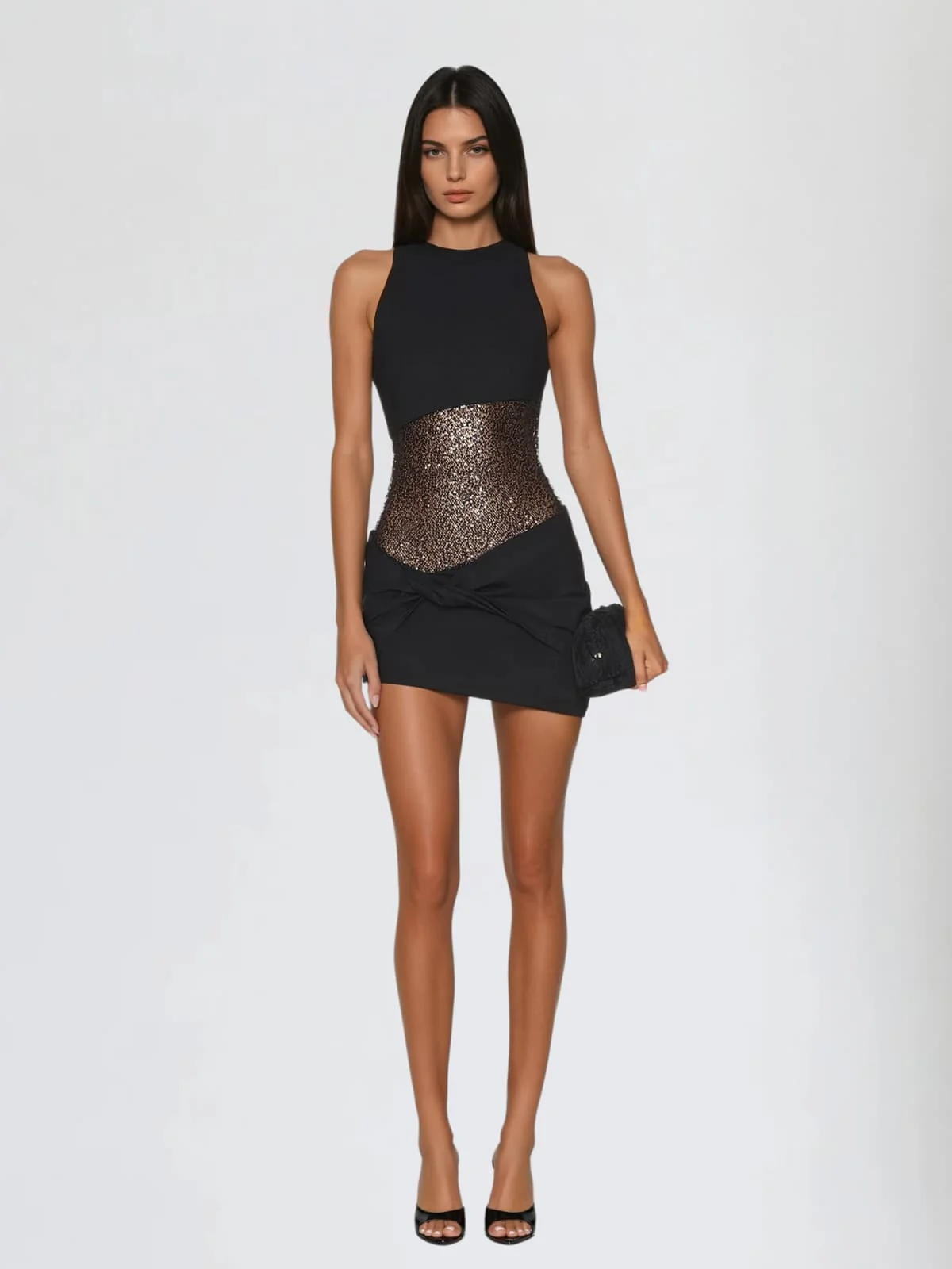 Sylvex Sleeveless Twisted Sequin Mini Dress