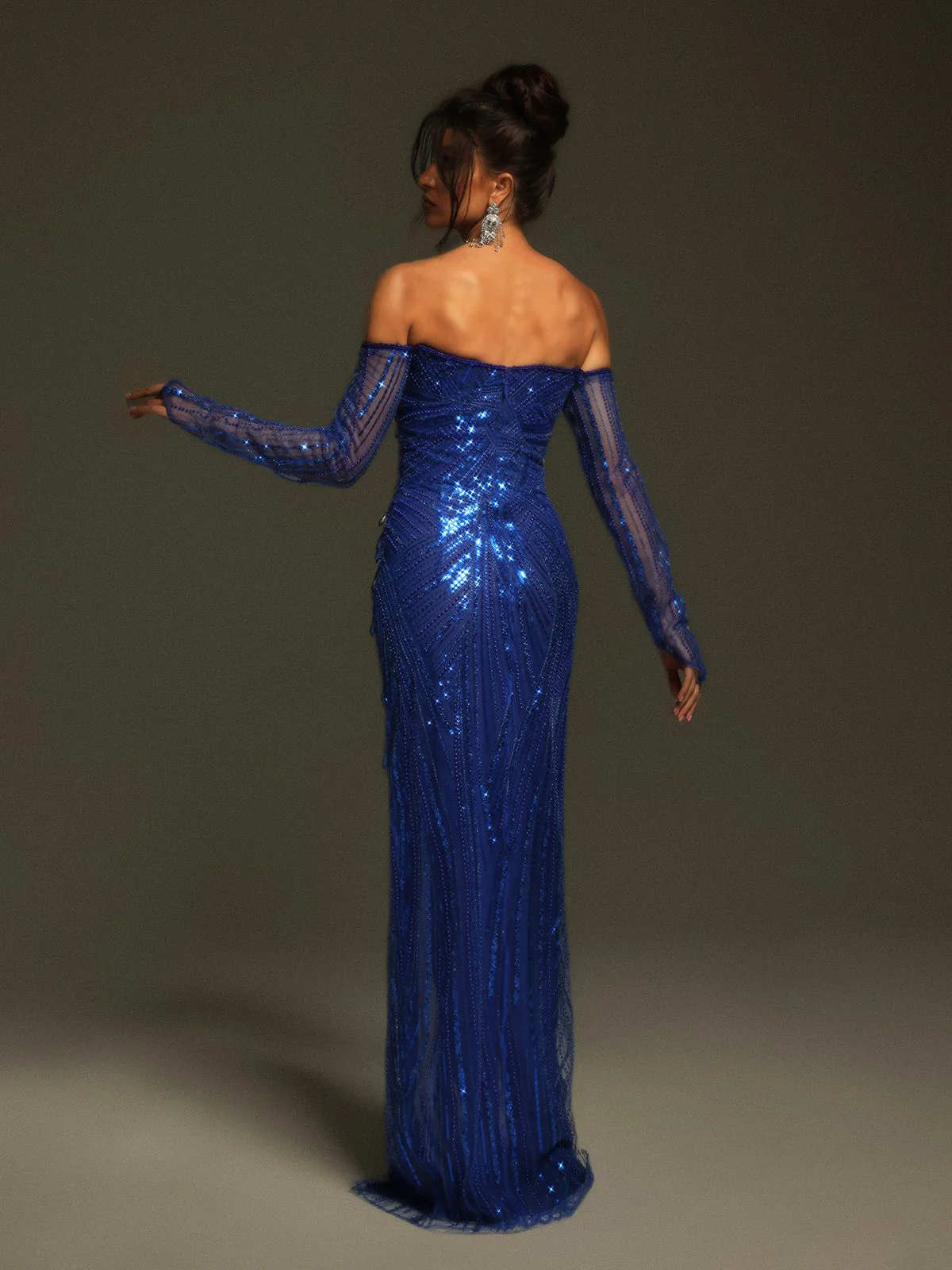 Tavorian Off Shoulder Sequin Split Maxi Dress - Image 6