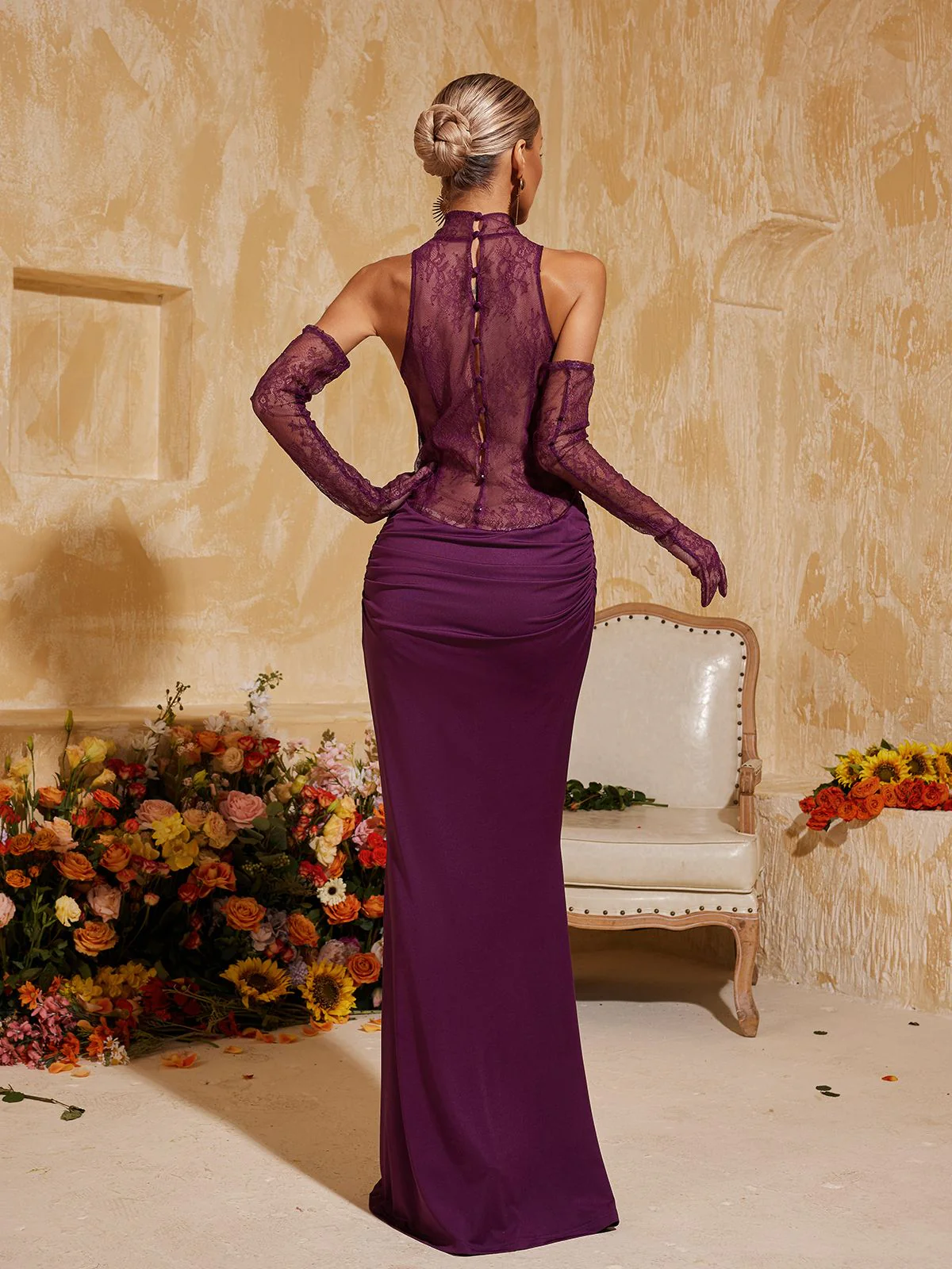 Tenley Halterneck Lace Maxi Dress With Gloves - Image 6