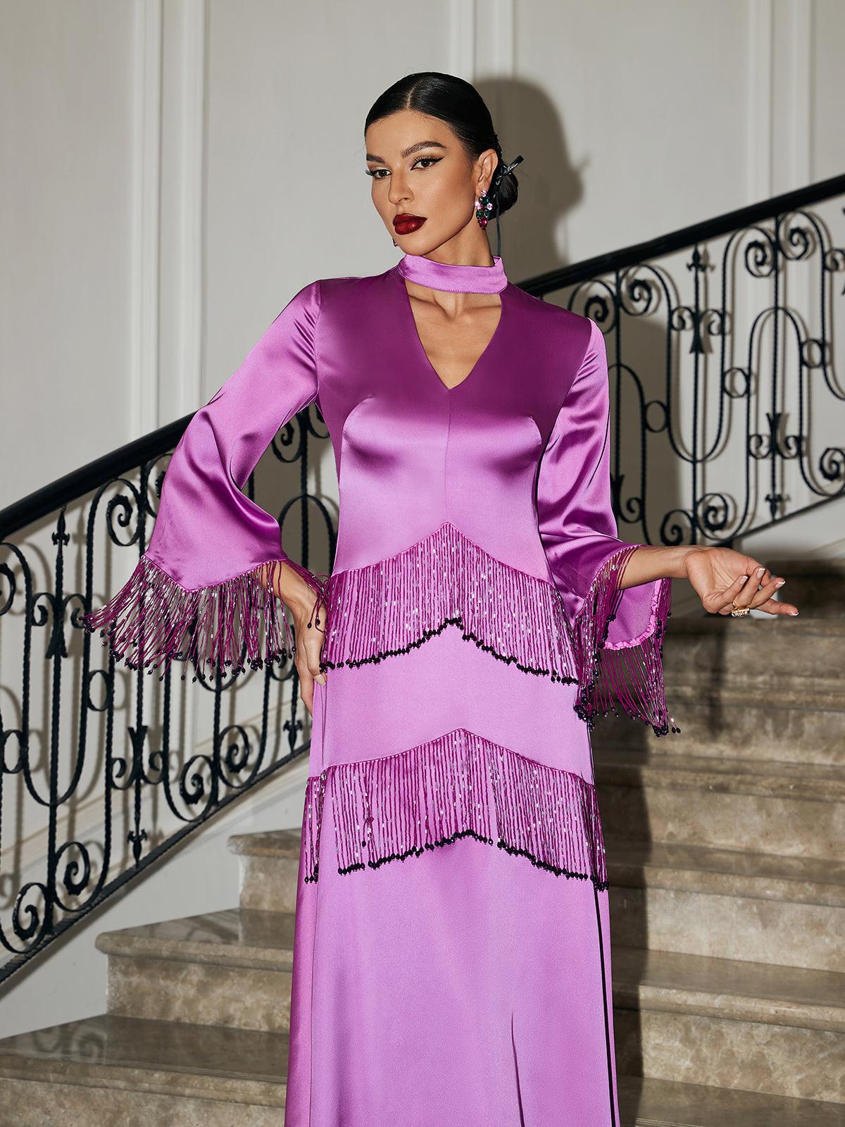 Thandie Glitter Fringe Satin Dress - Image 2