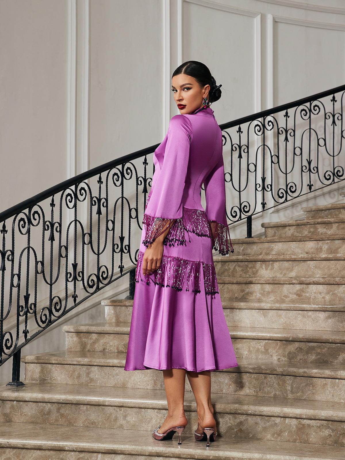 Thandie Glitter Fringe Satin Dress - Image 5