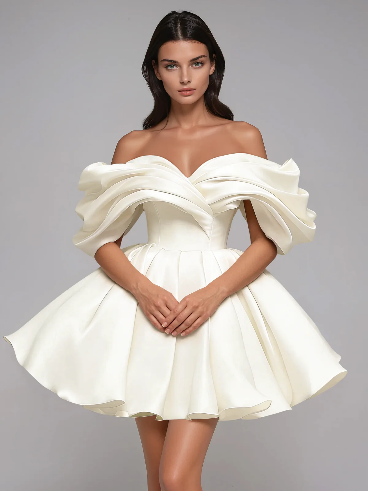 Torex Off Shoulder Ruched Flared Mini Dress In White