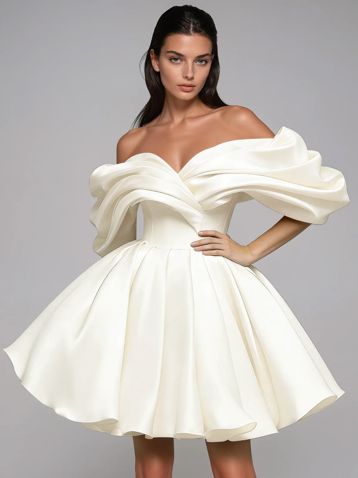 Torex Off Shoulder Ruched Flared Mini Dress In White - Image 4
