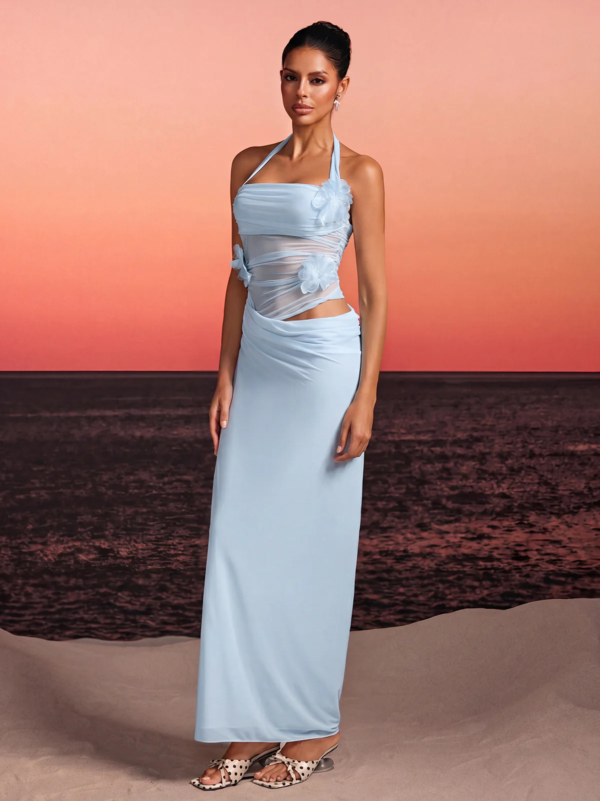 Torinex Halterneck Flower Maxi Dress In Sky - Image 4
