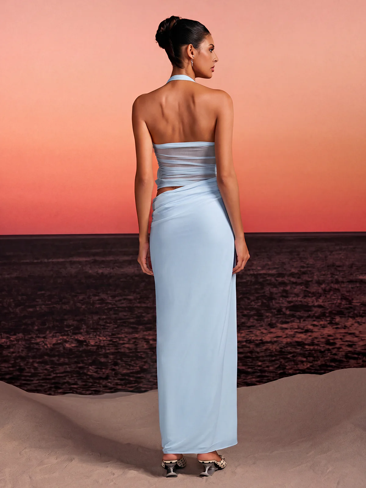 Torinex Halterneck Flower Maxi Dress In Sky - Image 6