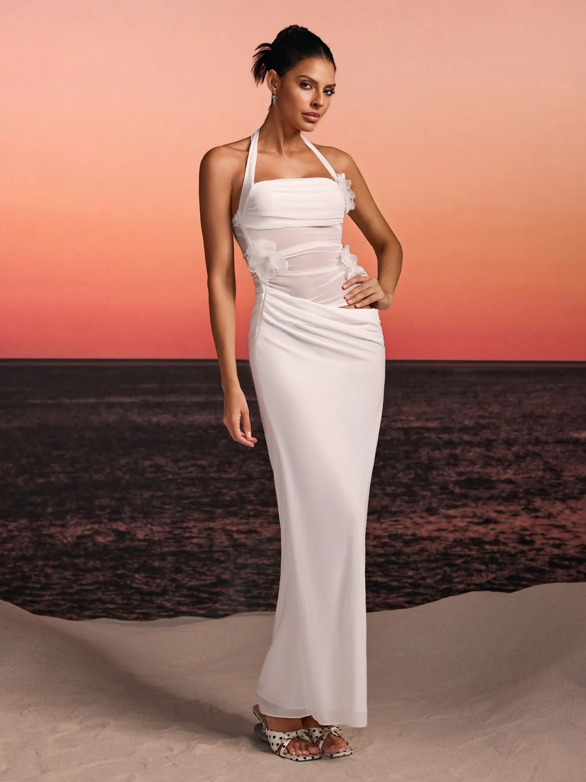 Torinex Halterneck Flower Maxi Dress In White - Image 2