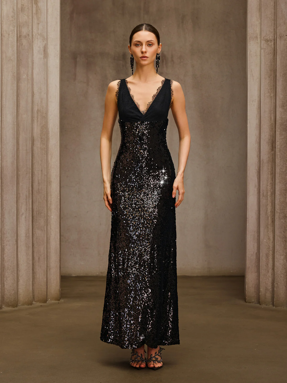 Tyrelix V Neck Sequin Maxi Dress