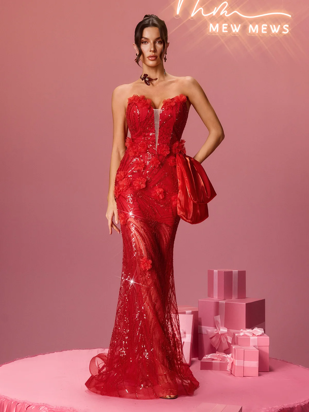 Tyxora Strapless Sequin Flower Maxi Dress - Image 4