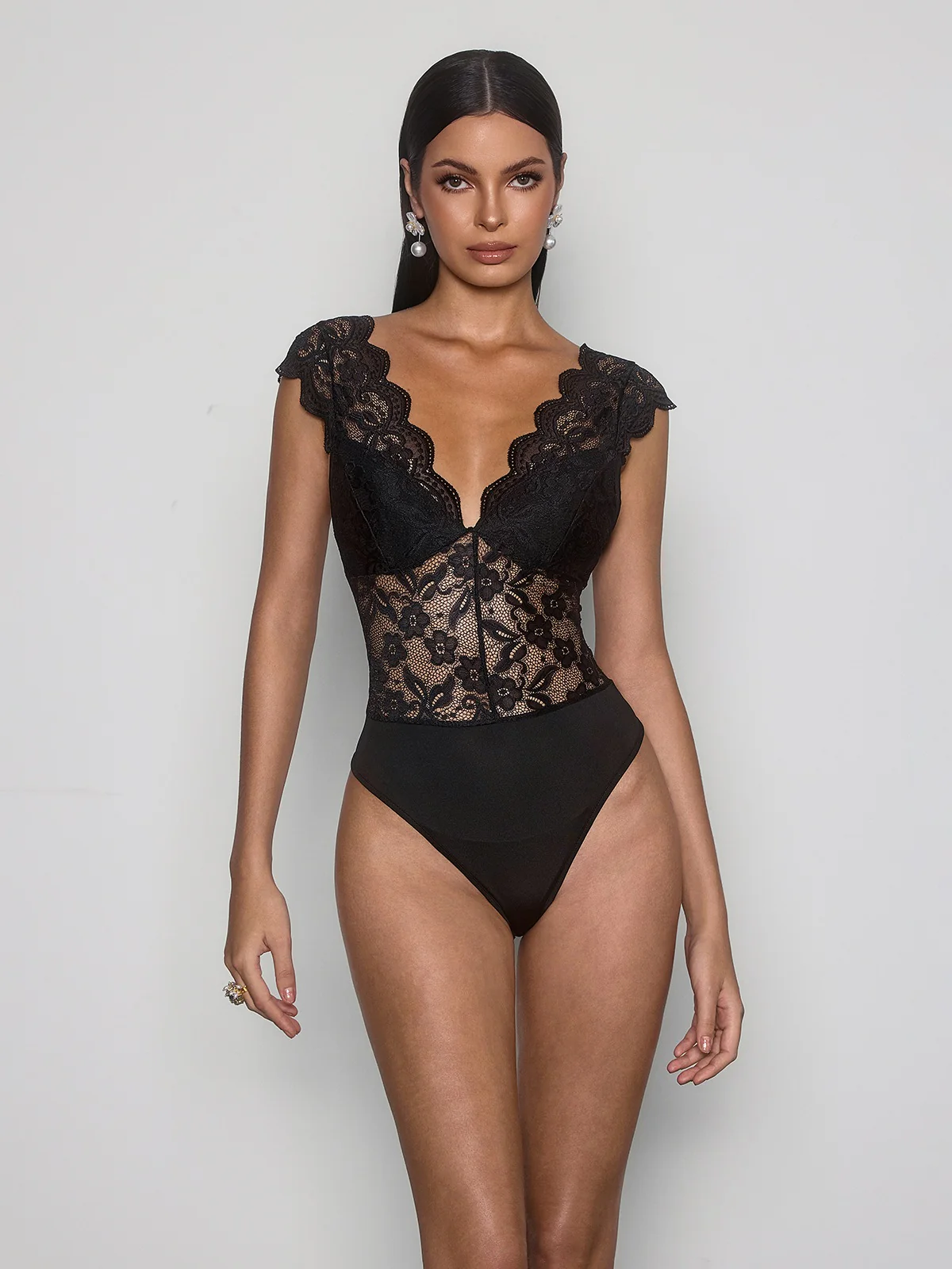 Ulorian Plunge Neck Lace Bodysuit