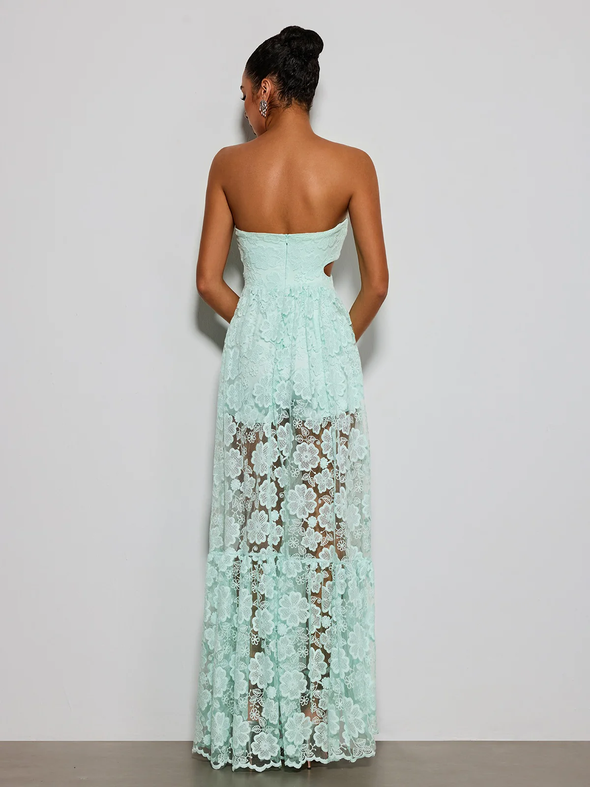 Ulvera Strapless Flower Cutout Maxi Dress In Green - Image 6